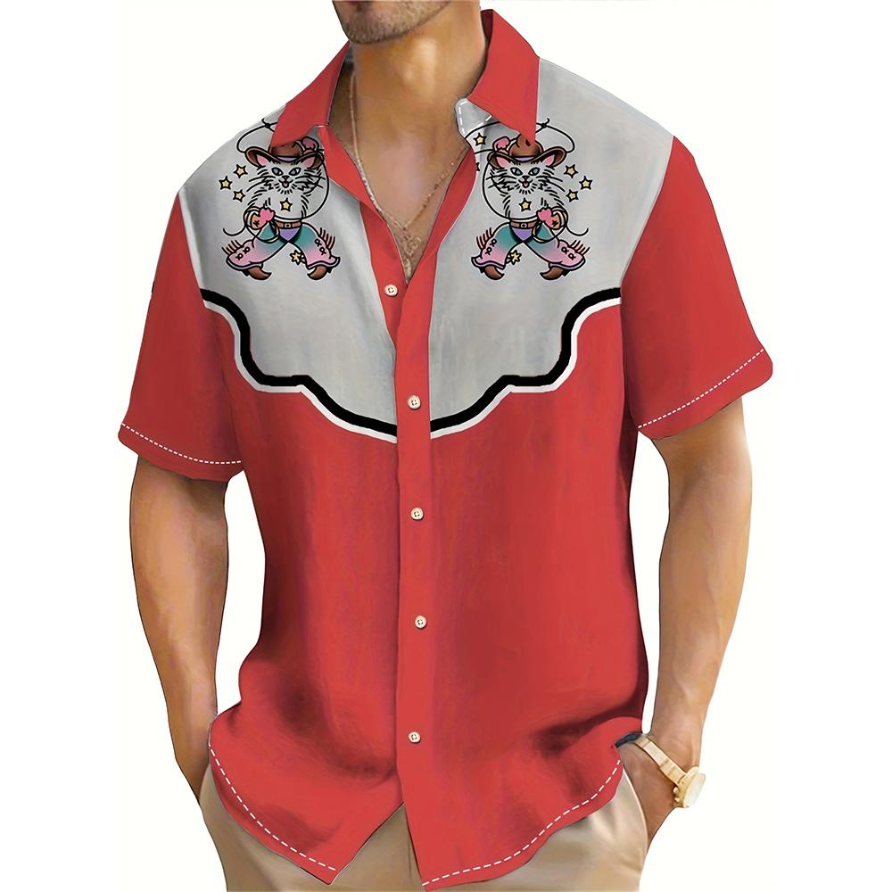 

Летняя мода Мужские повседневные рубашки с коротким рукавом Мужские рубашки с принтом в ковбойском стиле Хип-хоп-тренд Большие мужские футболки 5XL