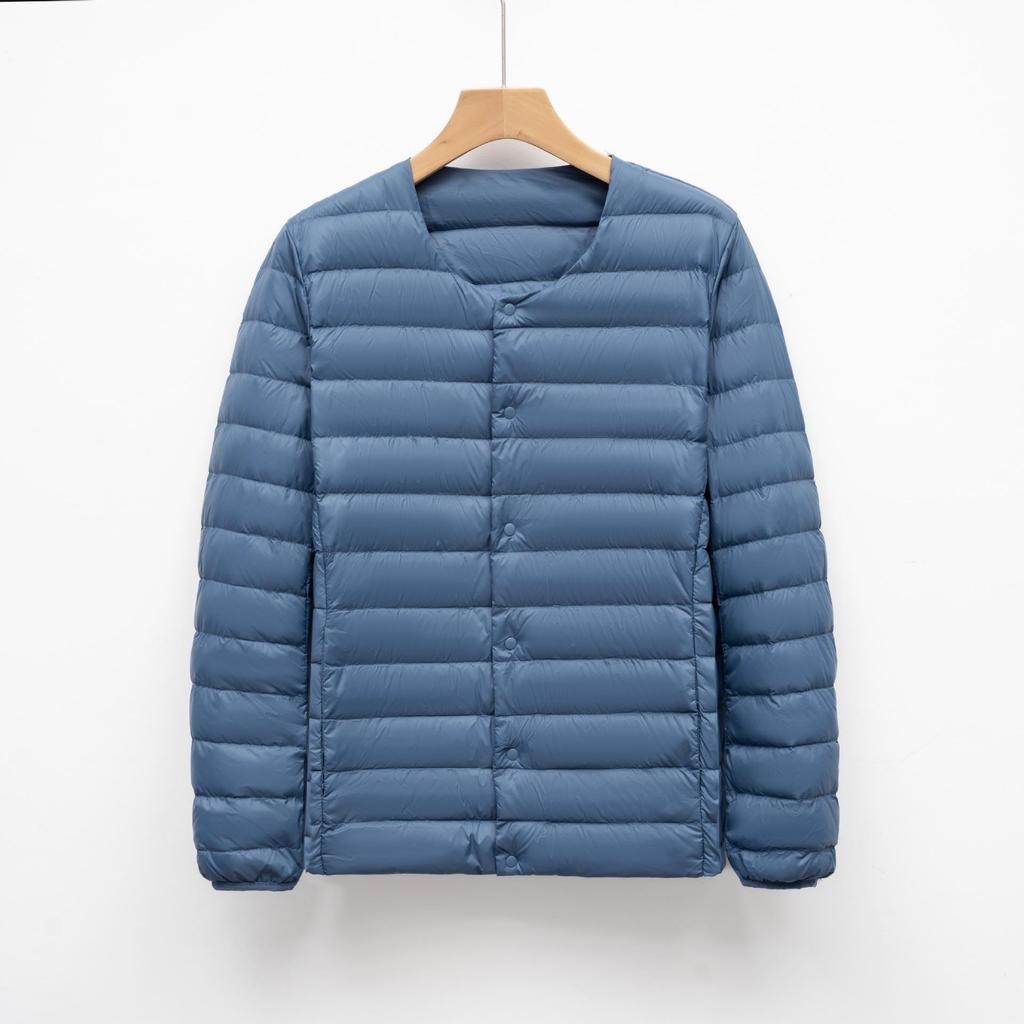 Men's Lightweight Collarless Down Jacket - Autumn/Winter, Solid Color, Warm Long Sleeve