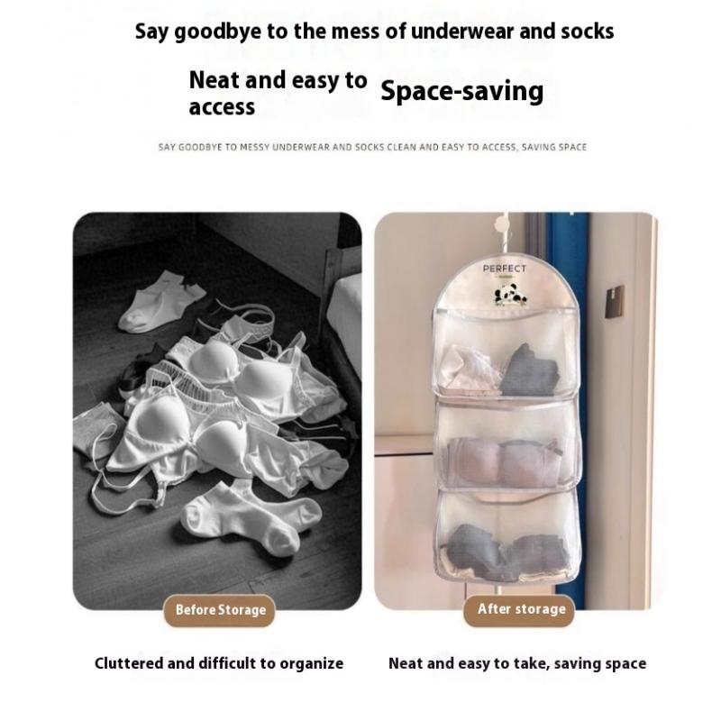1Pcs 2/3Layer Large Capacity Storage Mesh Bag Underwear Socks Storage Bag Breathable Wardrobe Organizer With Clothes Hanger