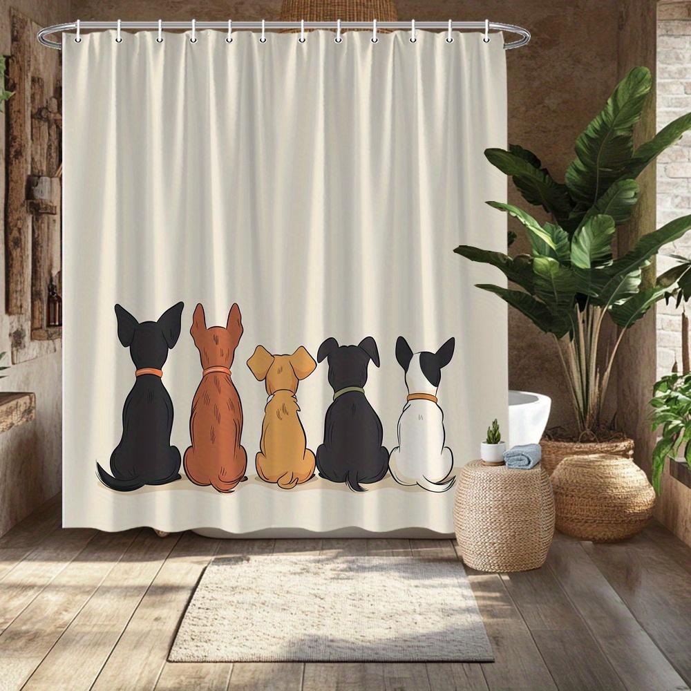 Dog Friends Shower Curtain - Cute Cartoon Dogs Back View, Fun Pet Theme, Machine Washable Bath Decor