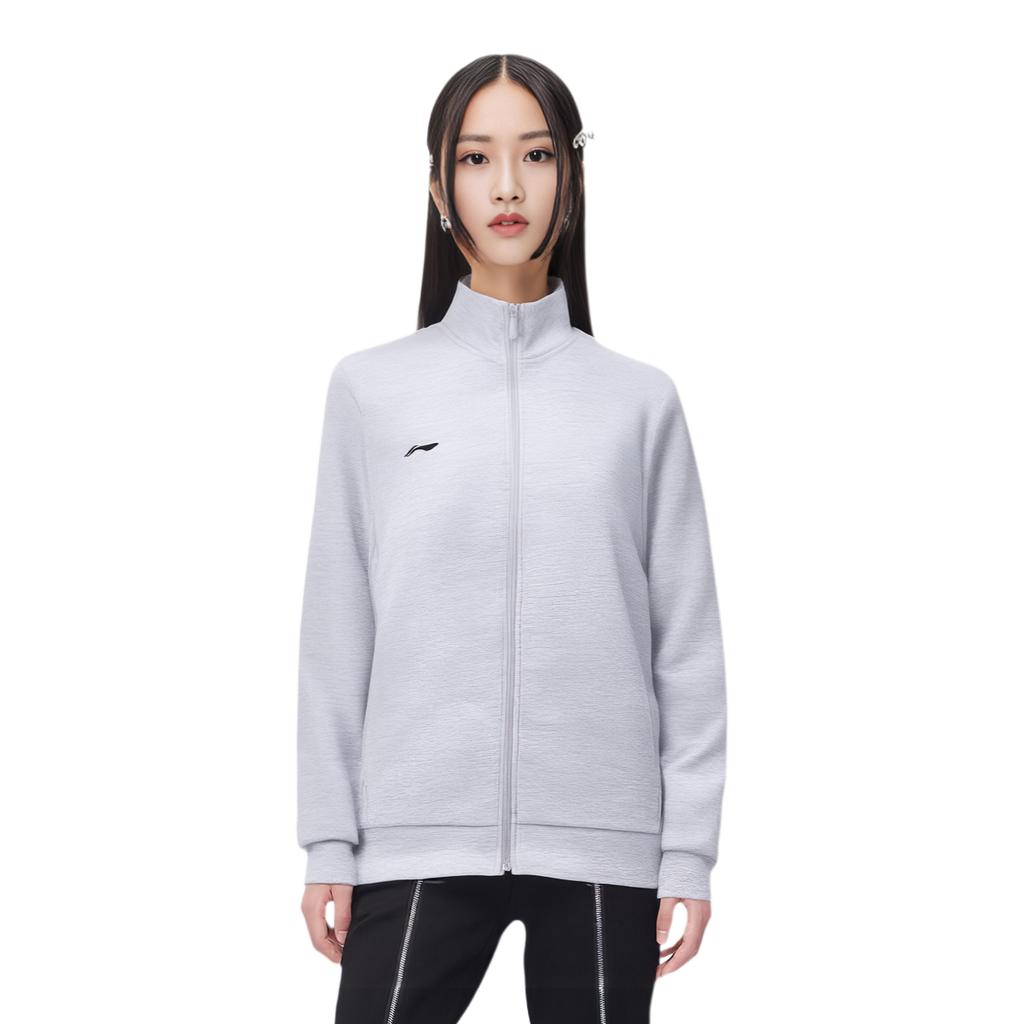 Li Ning Solid Color Logo Stand Collar Cardigan Sweatshirt Women sweatshirt Gray AWDUA76-2