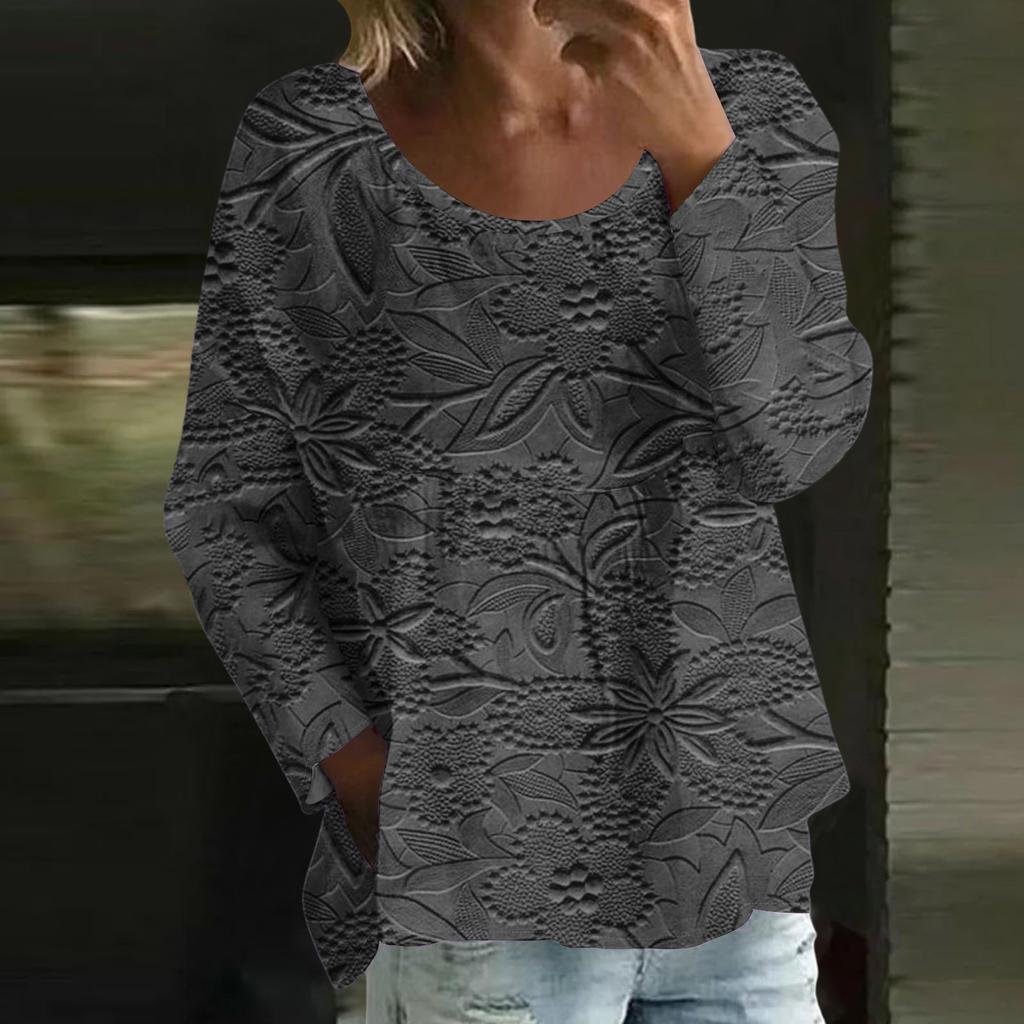 Women's Casual Fashion Loose Round Neck Floral Print Long Sleeve Top