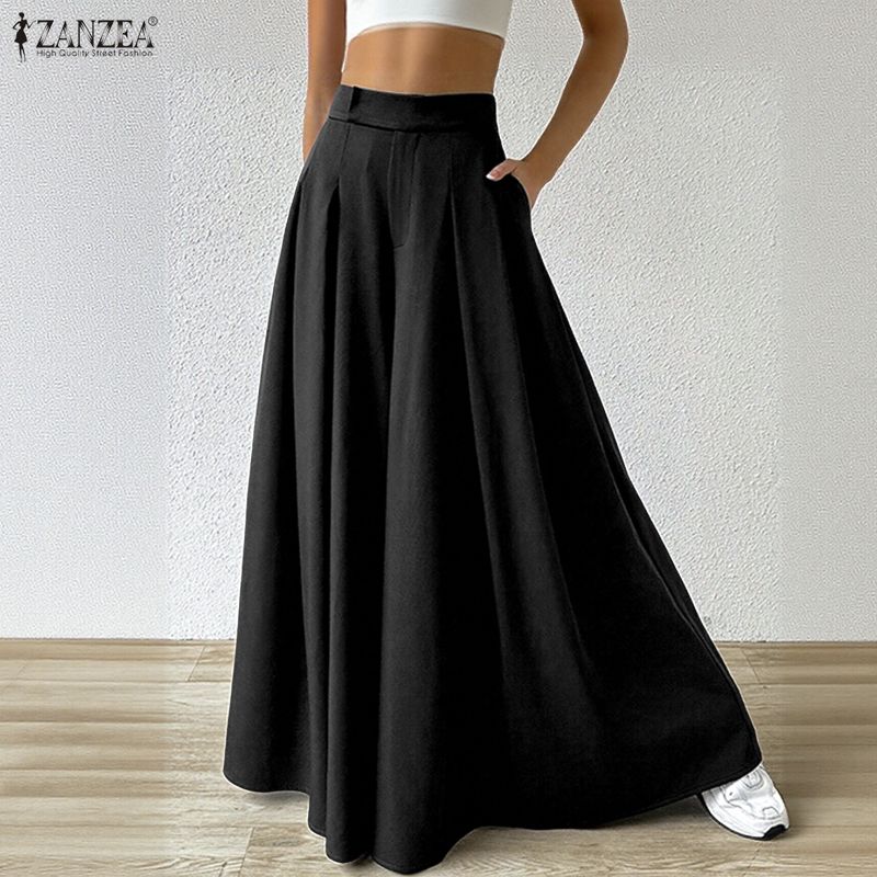 ZANZEA Women Elastic Waist Loose Casual Wide Leg Culottes Pants