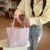 Spring and summer new pleated striped canvas bag portable bento bag storage bag large capacity hand carry