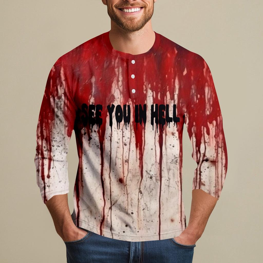 Men's Halloween Print Raglan Dralan Three-quarter Sleeve Casual Top