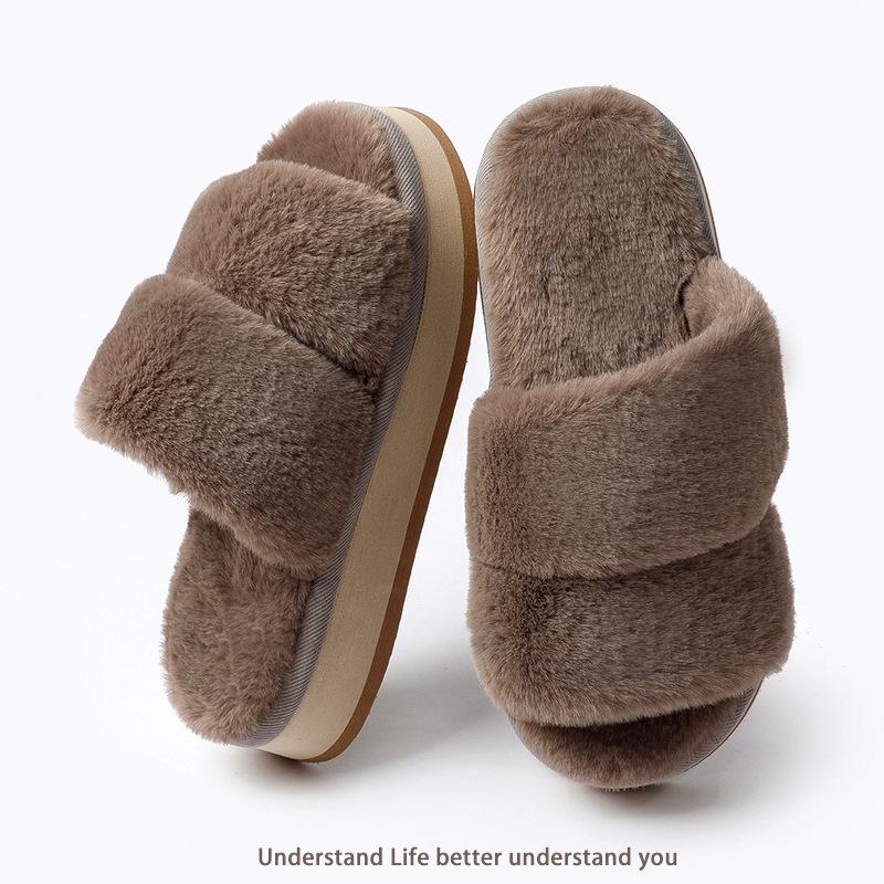 Damen Japanische Baumwollpantoffeln mit offenen Zehen für Herbst/Winter - Innen/Außen, Geräuschlos, Plüschig, Rutschfest, Fellartig.