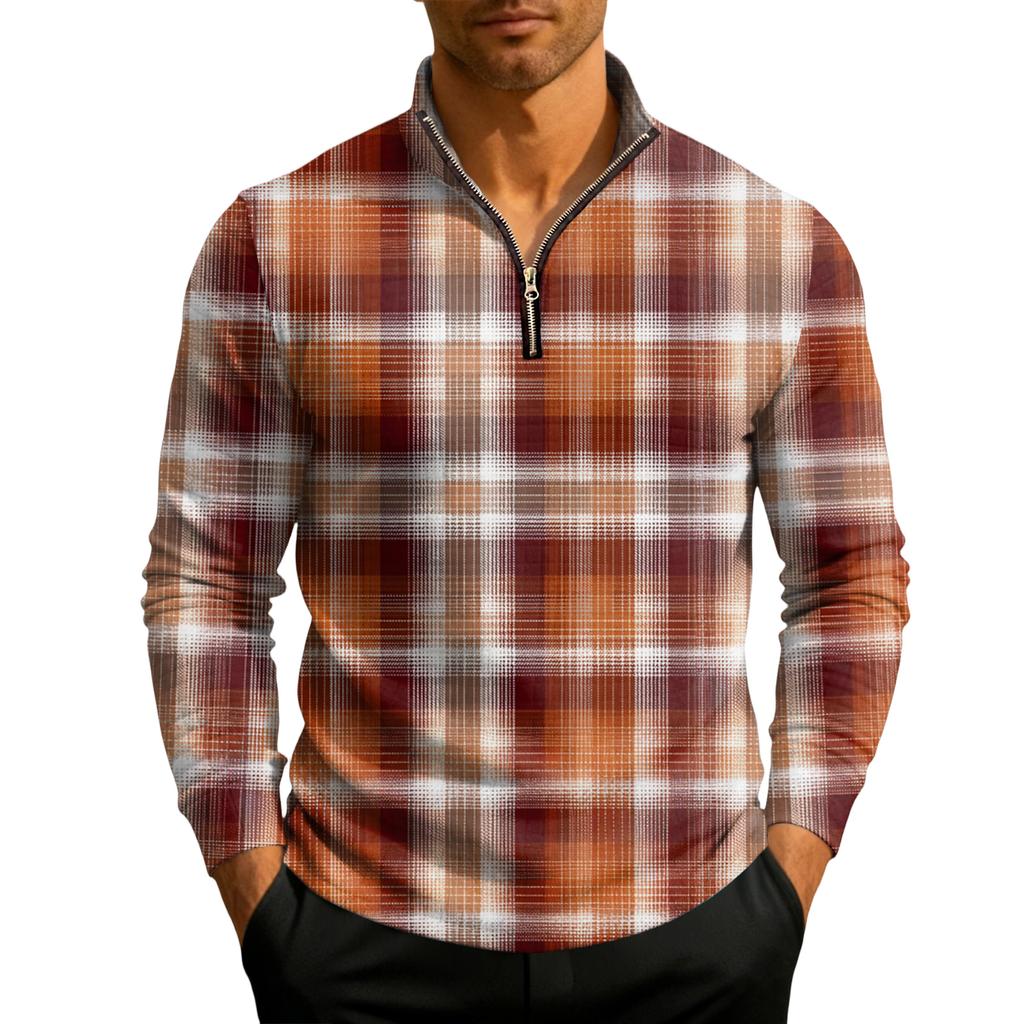 Herrstickad tröja med kvartslång dragkedja och ståkrage