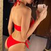 Sexy Halter Faltig Riemchen Bikini Frauen Bademode Weiblichen Badeanzug Zwei-stück Bikini set Badende Badeanzug Schwimmen Dame