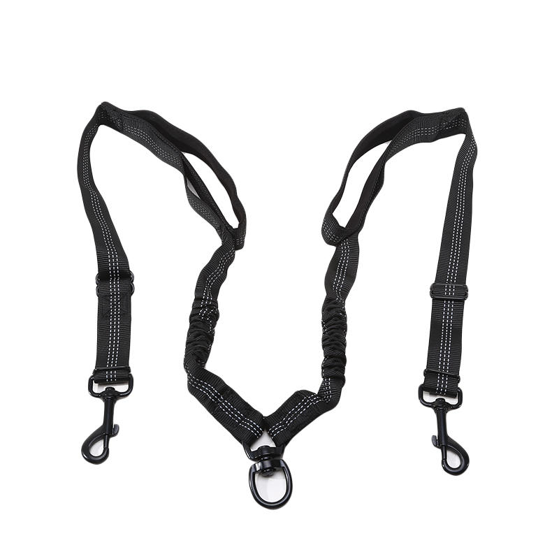 Dual Dog Leash Anti Shock No Tangle Double Head Pet Leash Elastic Retractable Adjustable for Two Dogs Walking Training чёрный