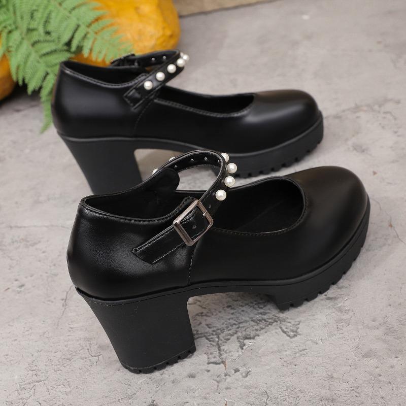 Fashion 2025 Hot selling high-quality Fashion Block High Heels Shoes Women Spring 2025 Shallow Ankle Buckle Platform Pumps
