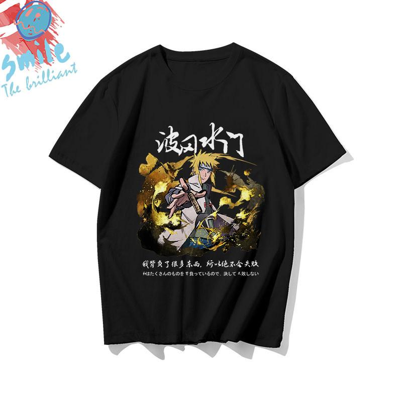 Black childrens Tshirt Japanese anime Naruto peripheral pure cotton printed parentchild outfit summer casual loose Tshirt
