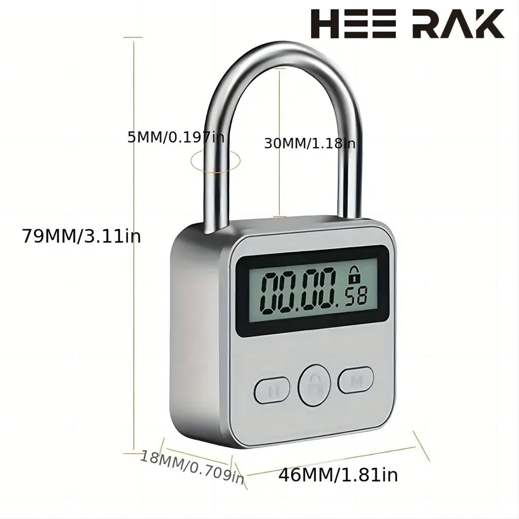 Timer Padlock LCD HD Display Add Backlight Zinc Alloy 99 Hours Max Timing Super Long Standby Anti-addiction Electronic Lock