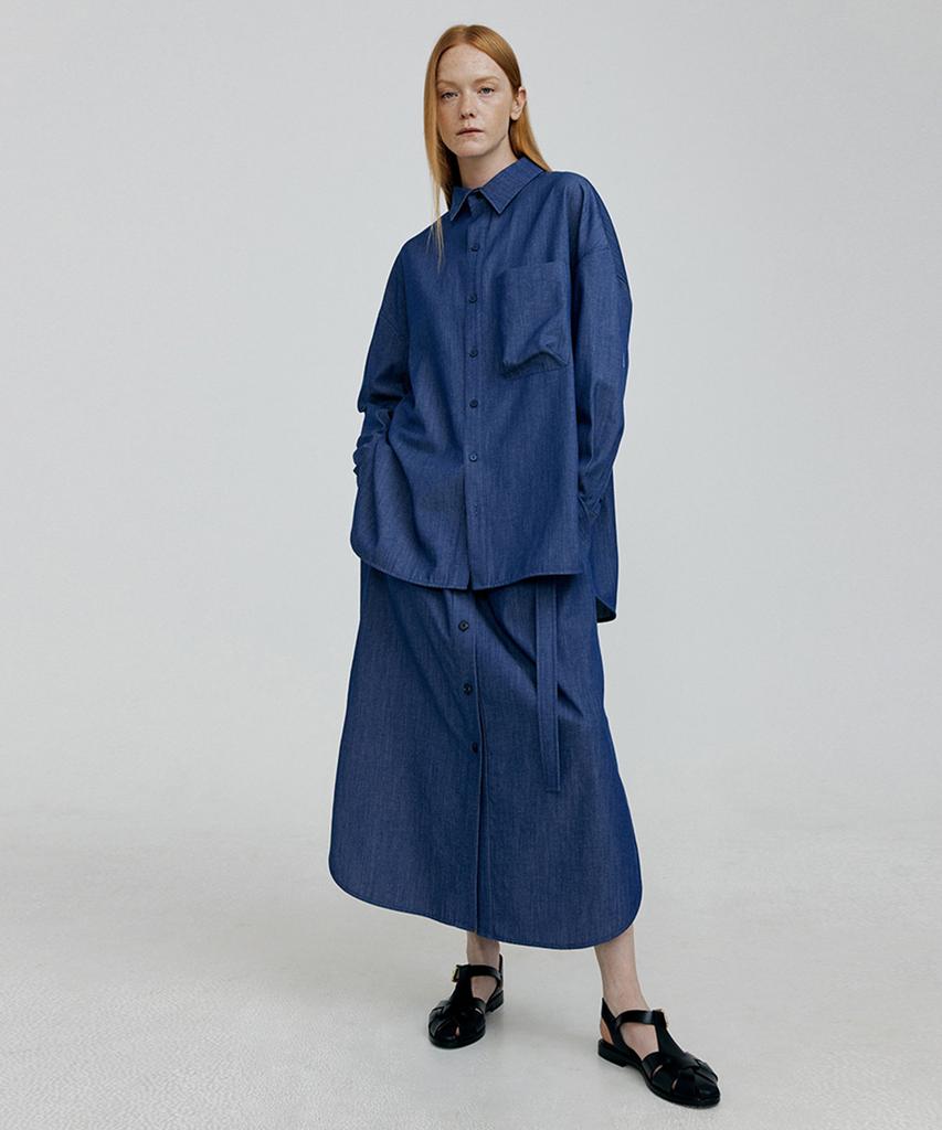 Molly Oli Swift Shirred Long Skirt [Blue]