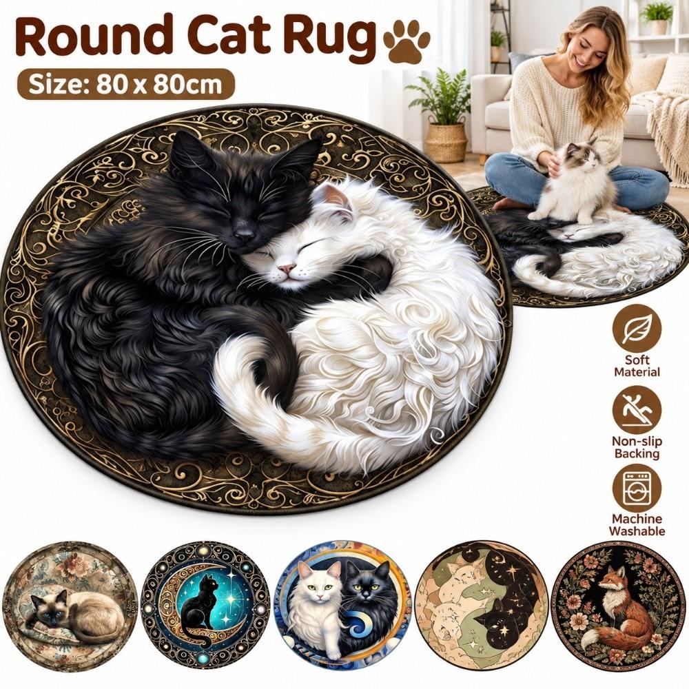 Non-Slip Mandala Area Rug Moon Star Print Cat Shaped Carpet Sofa Coffee Table Decor