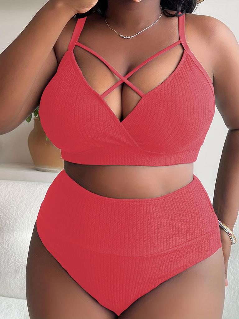 Women's Solid Color Swimwear Swimsuit Two Piece Beachwear Bikini Plus Size Bathing Suits