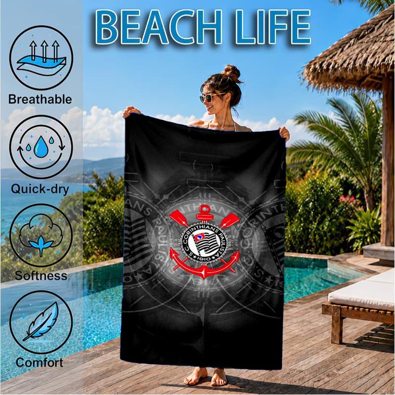 Sport Club Football Crest Printed Microfiber Beach Towel, Soft And Absorbent, Quick-Dry, Ideal for Summer Travel, Beach Essential, Swimming Pool