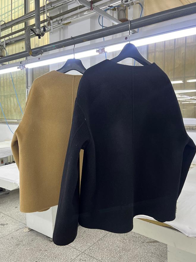 10% Cashmere Double-Sided Women's Short Coat, Korean Loose Round Neck, Small Fragrance Style.