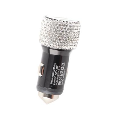 Ładowarka samochodowa USB 5V z ozdobą z cyrkonii, podwójny port, adapter szybkiego ładowania, wnętrze samochodu