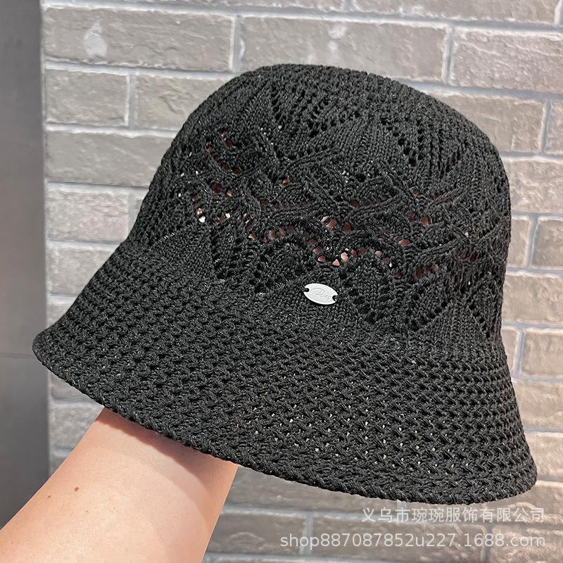 Bucket hat women's spring and summer hollow plain bucket hat fashionable and versatile suitable for big face round face sunshade basin hat