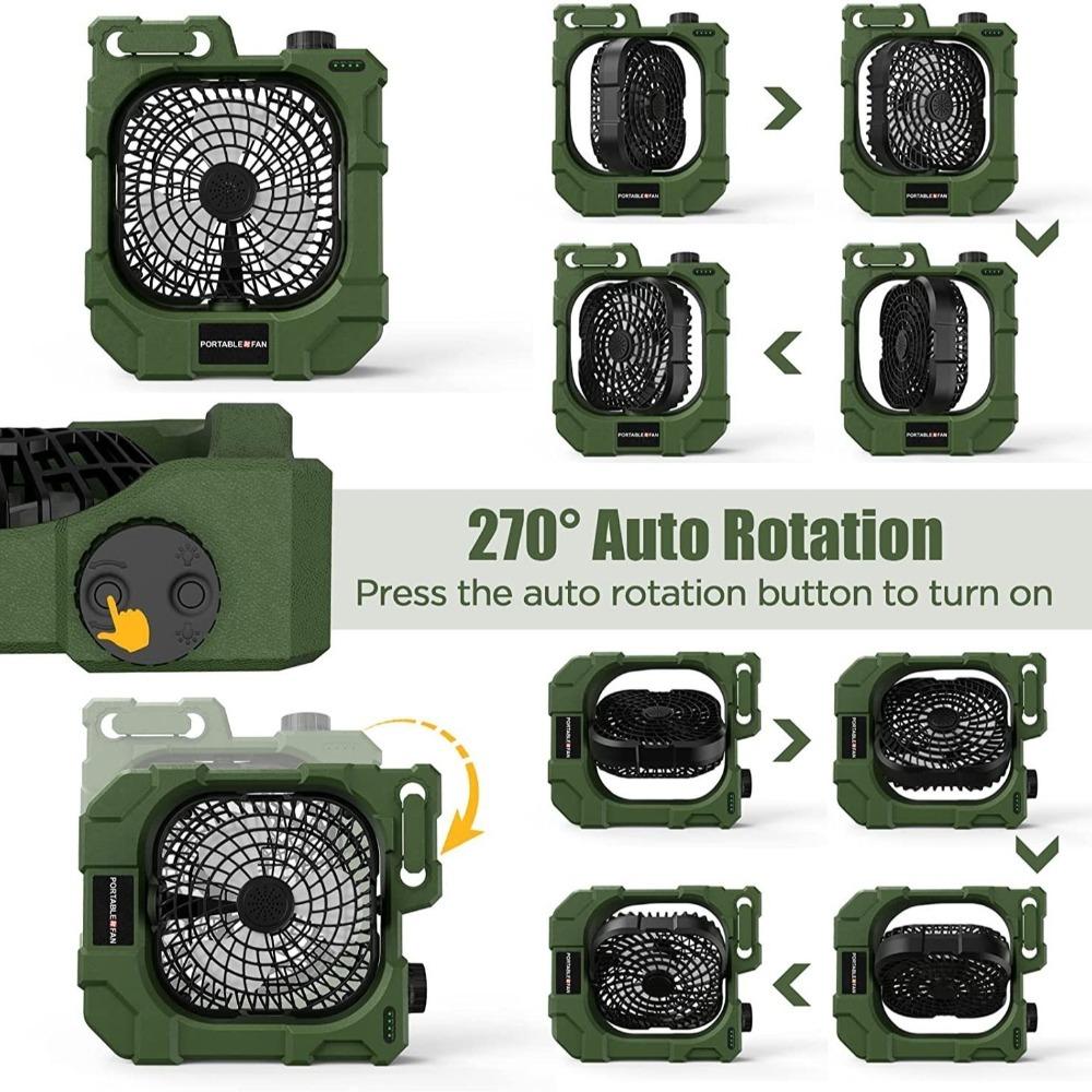USB Ports Rechargeable Camping Fan Adjustable Oscillating Fan Battery Operated Fan  Outdoor Travel