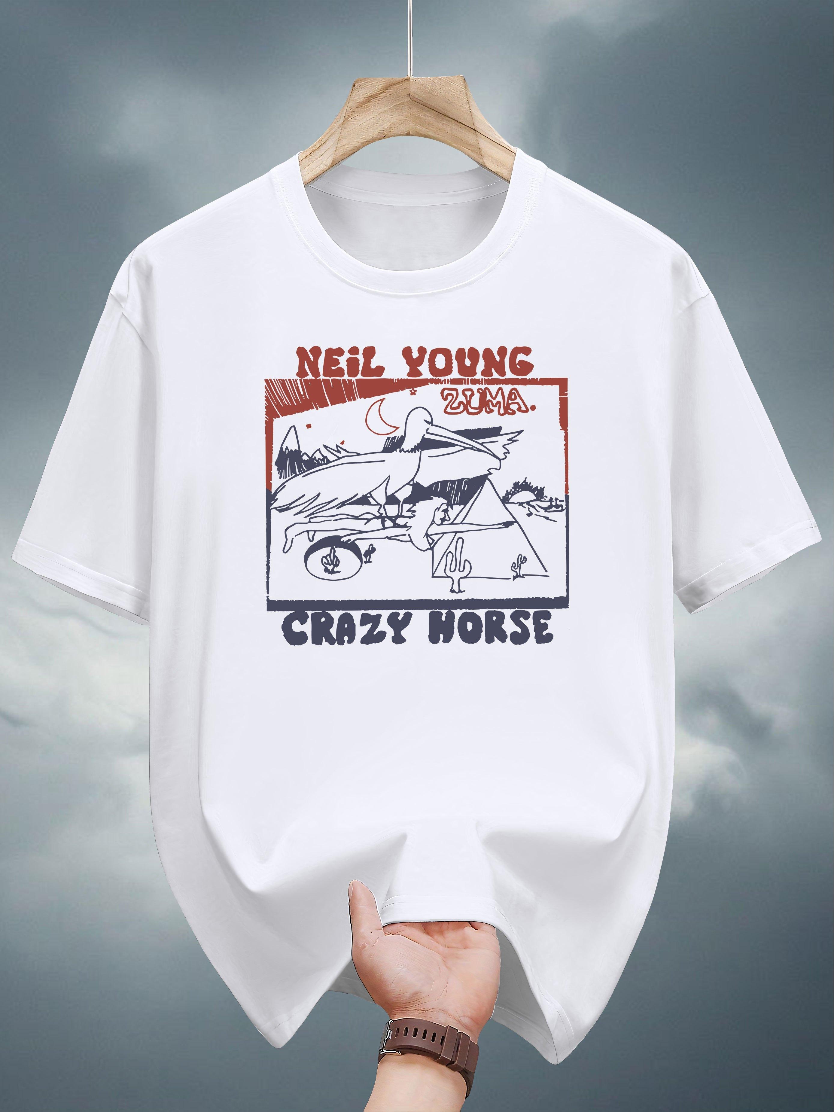 T-shirt with Neil Young Crazy Horse Graphic Print - White Casual Summer Tee XXL