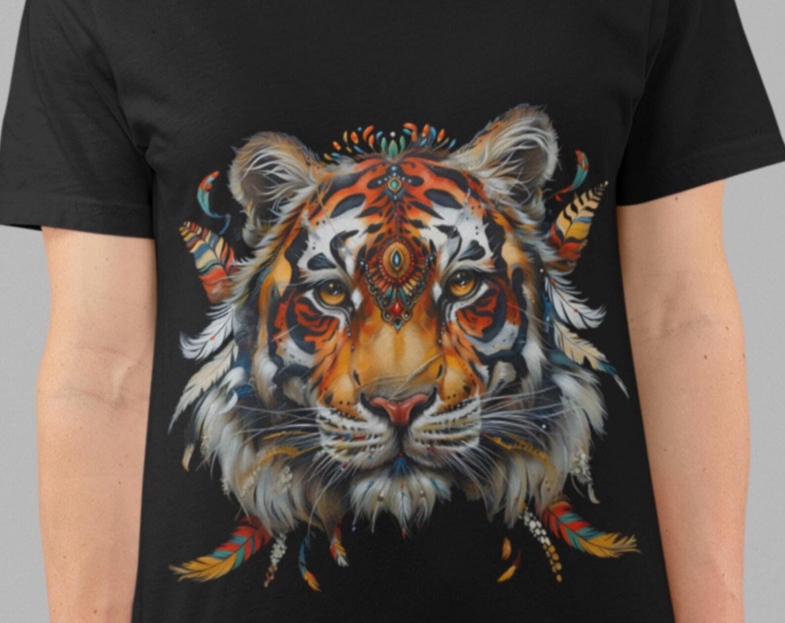 Hindu Tiger T-Shirt: Vibrant Animal Art Graphic Tee XL