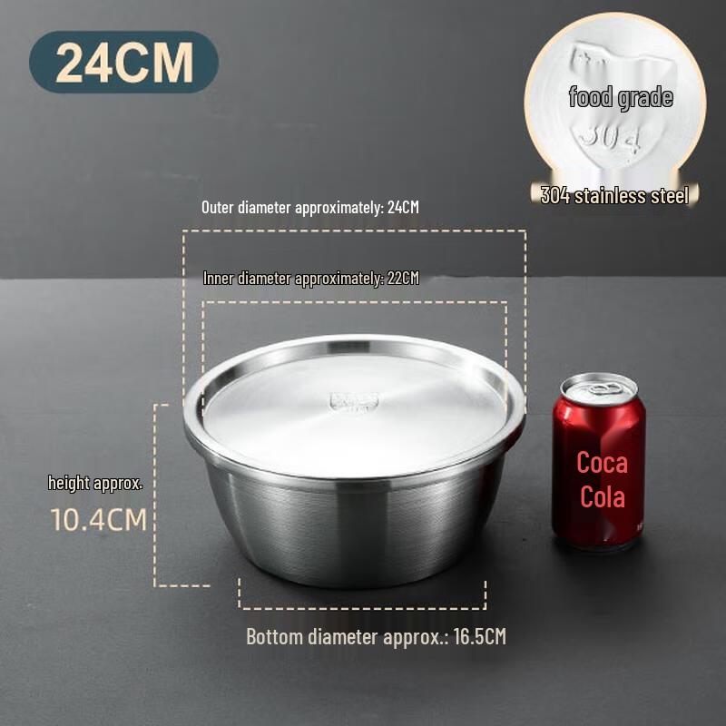 HANDUNYOU 24cm 304 Stainless Steel Mixing Bowl with Lid