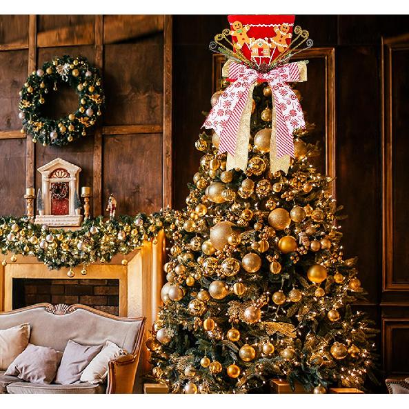 Christmas Tree Topper Hat, Gingerbread Man Xmas Tree Toppers Large Red Hat with Lengthened Ribbon, Christmas Tree Ornaments for Christmas Holiday