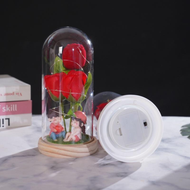 With jewelry box, rose ornament, creative Valentine's Day gift, luminous simulated flower, surprise gift for girlfriend