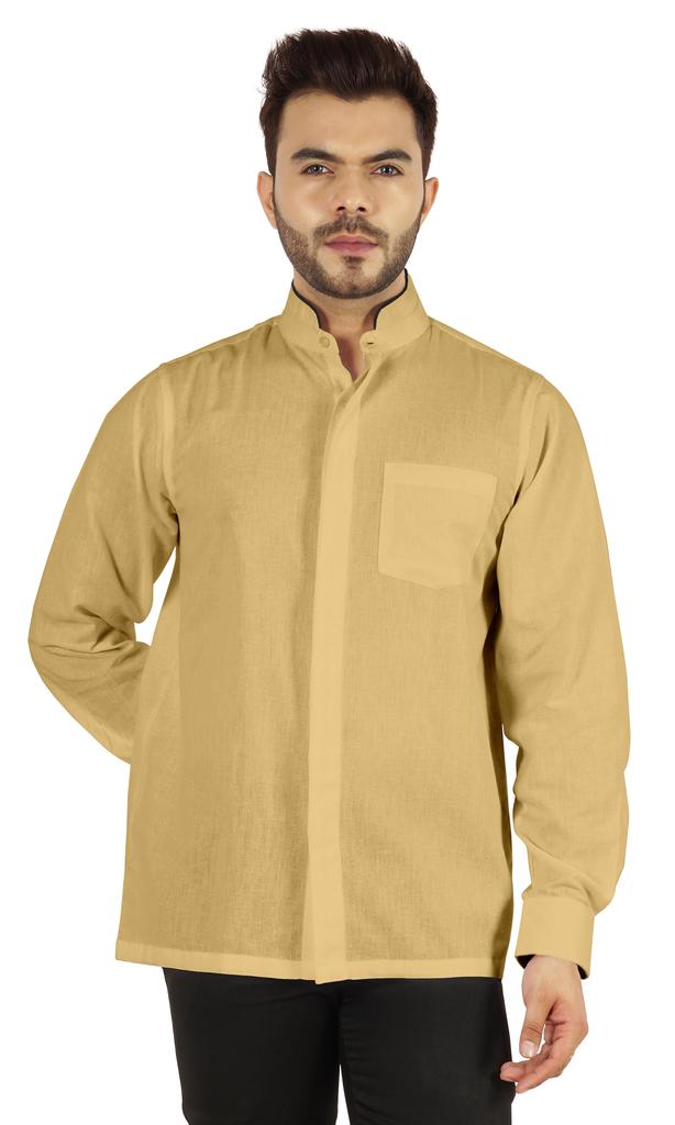 BestMan Pevná pánská košile s dlouhým rukávem pro přední čínský límec s dvojitým knoflíkem