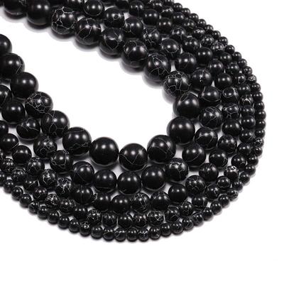 1 Strang/Los 4/6/8/10/12 mm glatte natürliche schwarze Türkis-Perlen, runde lose Distanzperlen für Schmuckherstellung, DIY-Halskette, Armband