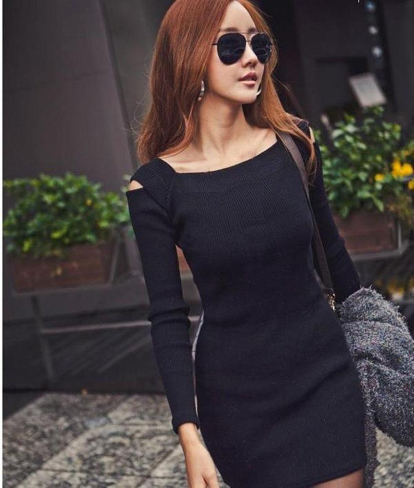 Premium Quality Femme Manches Longues Moulant Mini Robe Tricot For Autumn Winter Events