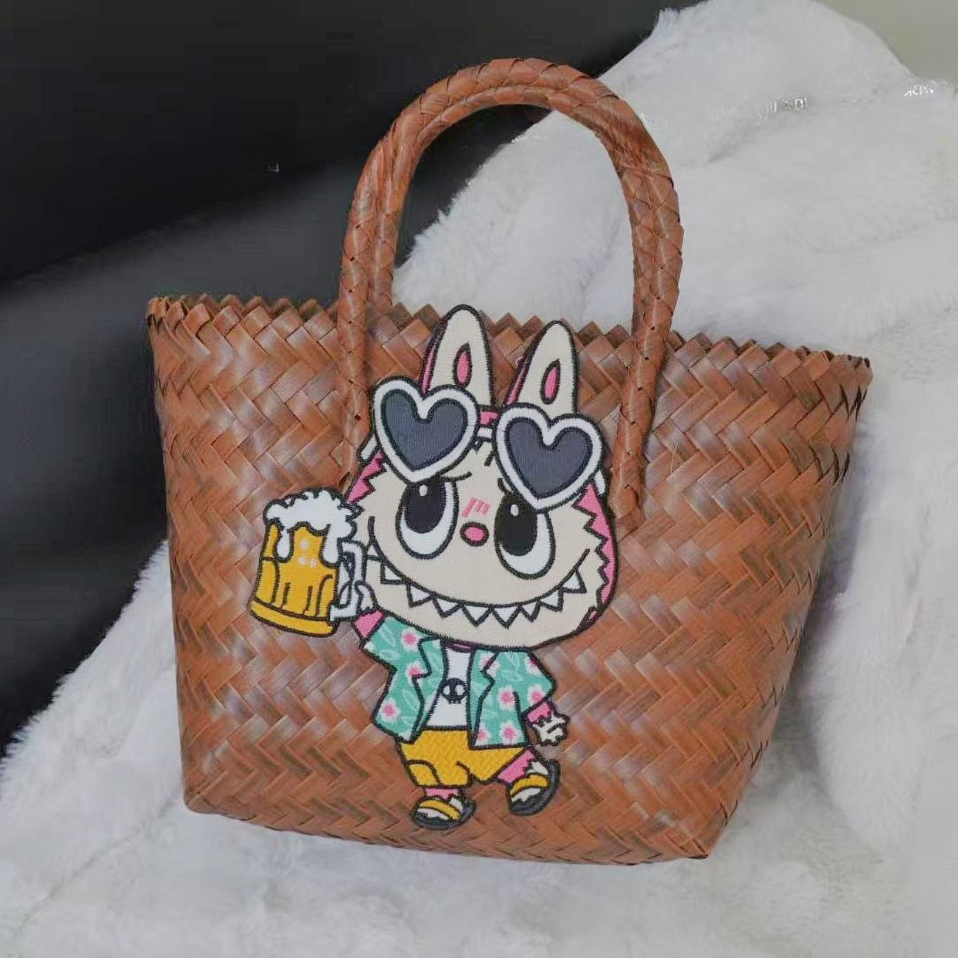 

Labubu Summer new woven basket bag shoulder handbag women s bag cute pull cloth cartoon rattan bag KTB 22*12*22