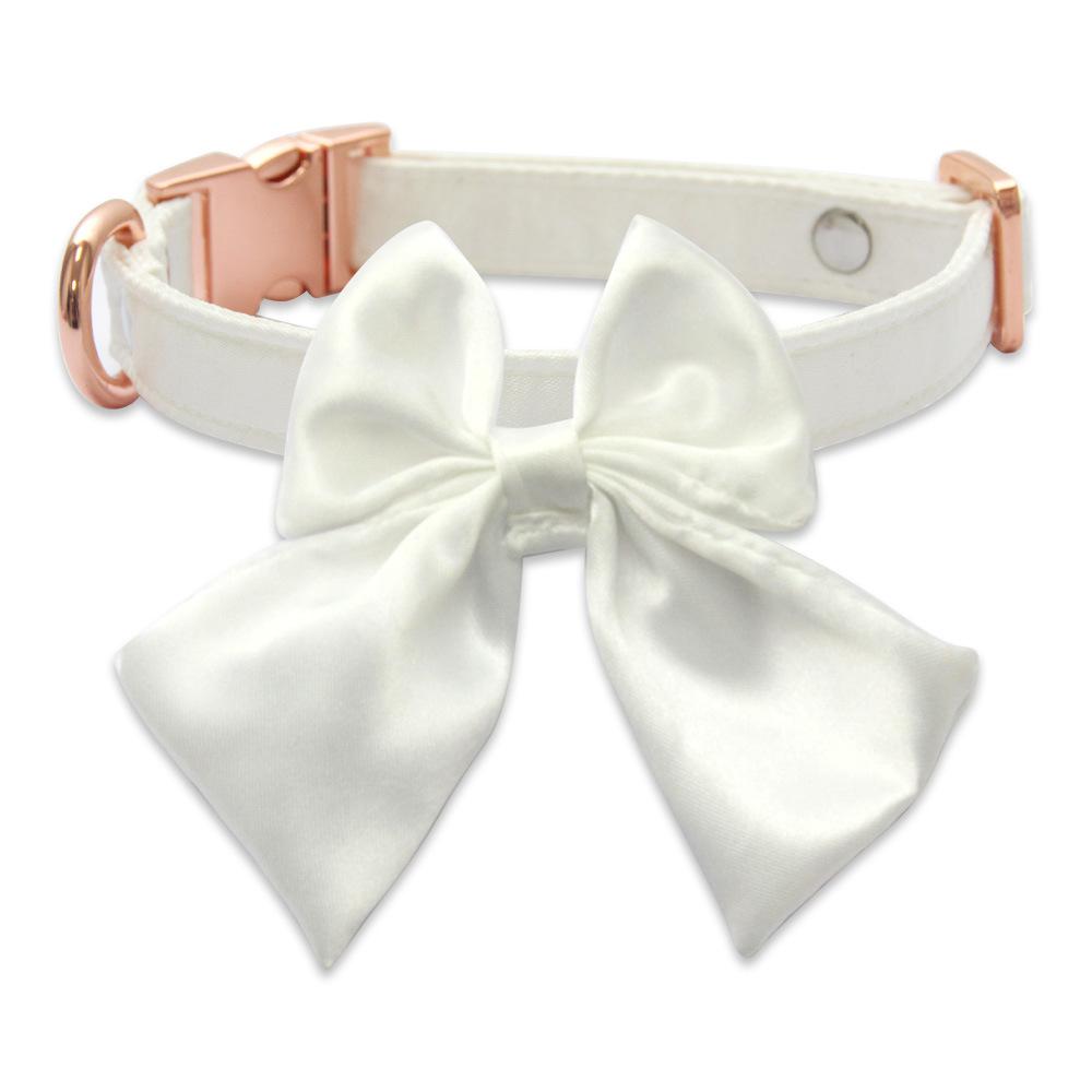 Strictly selected cat neck cover solid color large bow teddy dog collar medium and small dog leash neck ring pet necklace