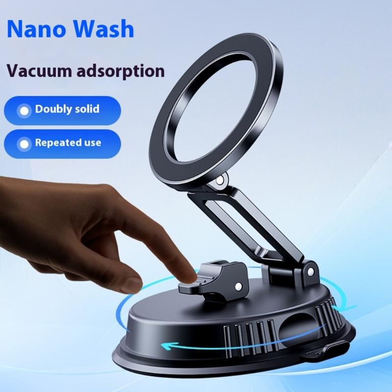 Foldable Magnetic Car Phone Holder Double Center Phone Bracekt Adjustable Vacuum Suctions Cup Upgrades for Most Smartpho