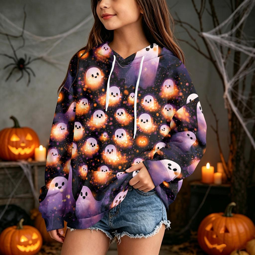 Children's Casual Hoodie with Halloween Print Pullover for Holiday Parties