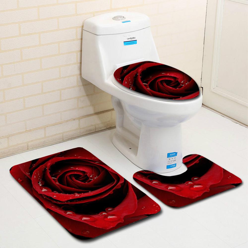 Buy HANSI 3PCS Valentine's Day Pattern Non Slip Toilet Seat Cover Rug