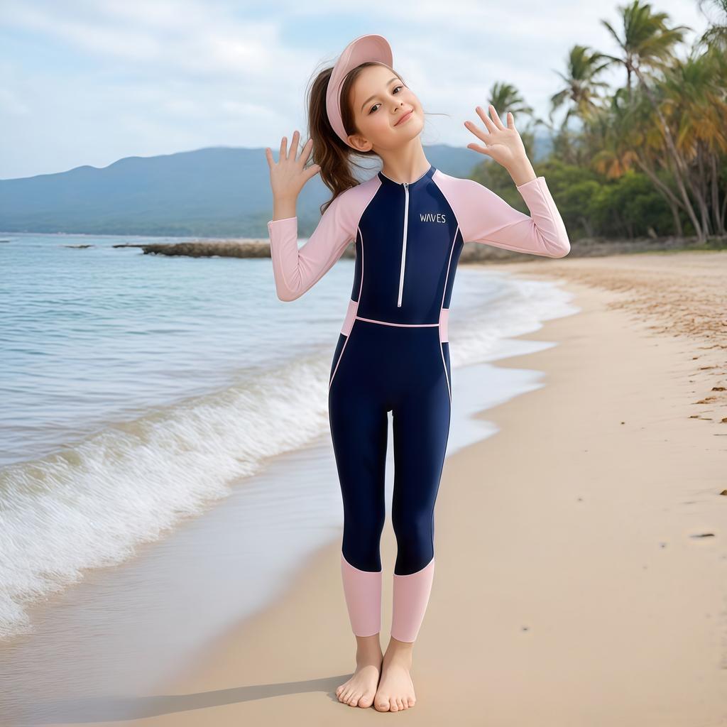 One Piece Children Swimwear 2026 New Korean Style Long Sleeve Bathing Suit Professional Sports Swimsuit