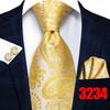 Hi-Tie Mens Golden Silk Tie Business Wedding Necktie Hanky Cufflinks