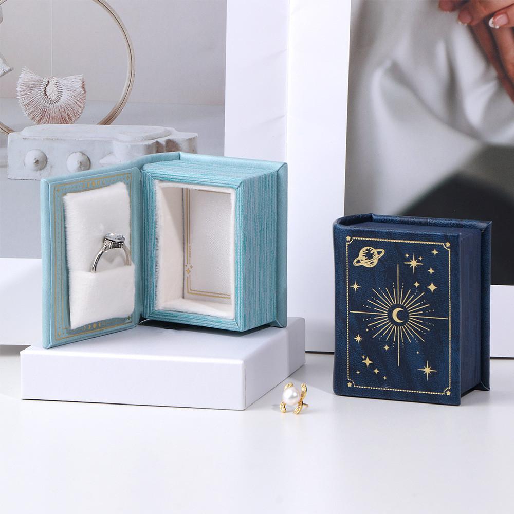 Creative Pu Leather Book Style Ring Box With Flip Cover For Jewelry Packaging
