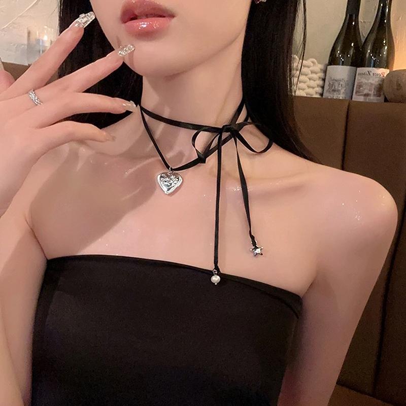 

Розовое колье Y2K с подвеской в виде персикового сердца, завязанное веревкой, для женщин, ретро, милое, харадзюку, колье-шарм, ювелирное украшение, подарок чёрный
