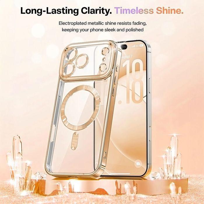 Coque pour iPhone 18 Pro, Protection à Paillettes Silicone avec Cercle Magnétique - Doré
