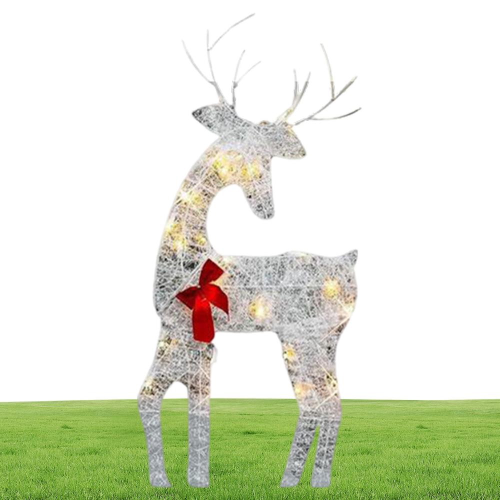 2D Leuchtendes Rentier Outdoor Weihnachten Eisen Festliche Ausstellungsdekoration Mit Schleife Weihnachtsrentier-Dekoration Für Familie Freunde Zuhause Terrasse