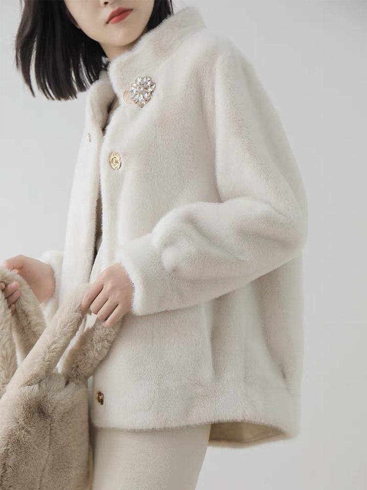 Damenjacke aus künstlichem Nerzfell, Kurze Herbst- und Winterfelljacke, Umweltfreundliches Fell, Winddicht und kältebeständig