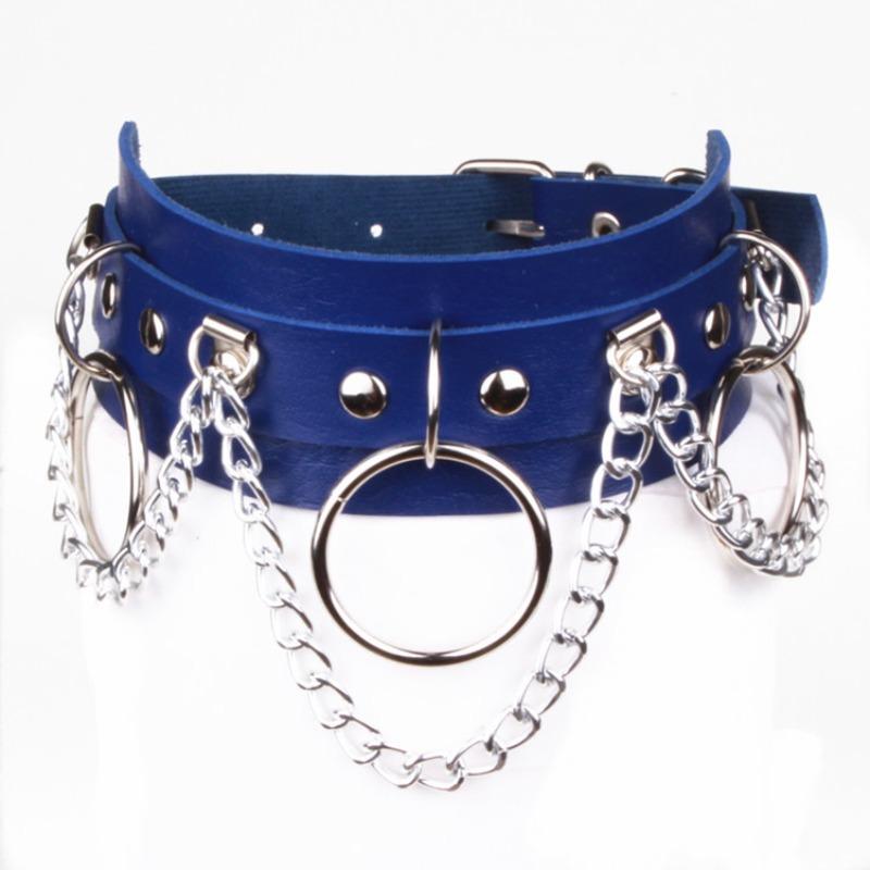 Punk Accessory O-shaped Chain Neck Chain PU Leather Collar Exaggerated Accessory Necklace Collarbone Chain