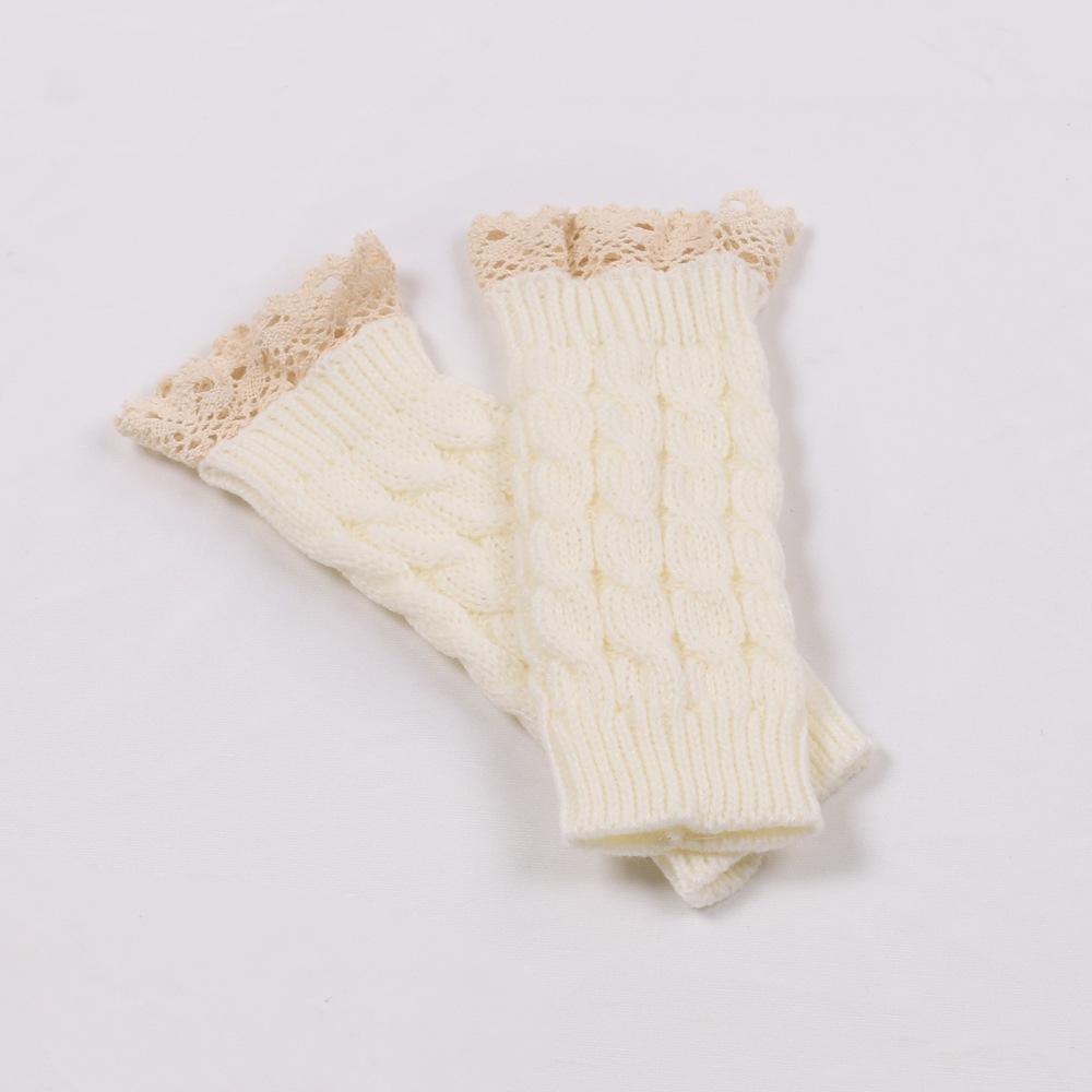 Women's Winter Knit Half-Finger Gloves with Pretty Lace Cuff