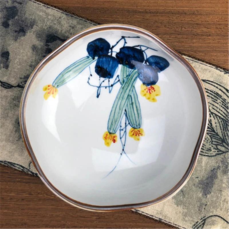 Refreshment Dish Chinese Fruit Dessert Plate Small Dish Jingdezhen Underglaze Color Ceramic Tea Tray Hand Painted Tableware