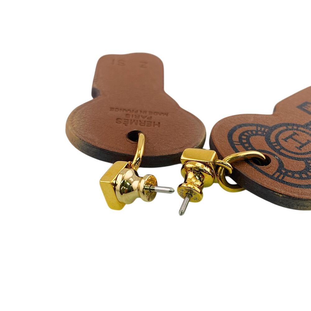 HERMES leather H Curiosité Pierce Brown leather Used