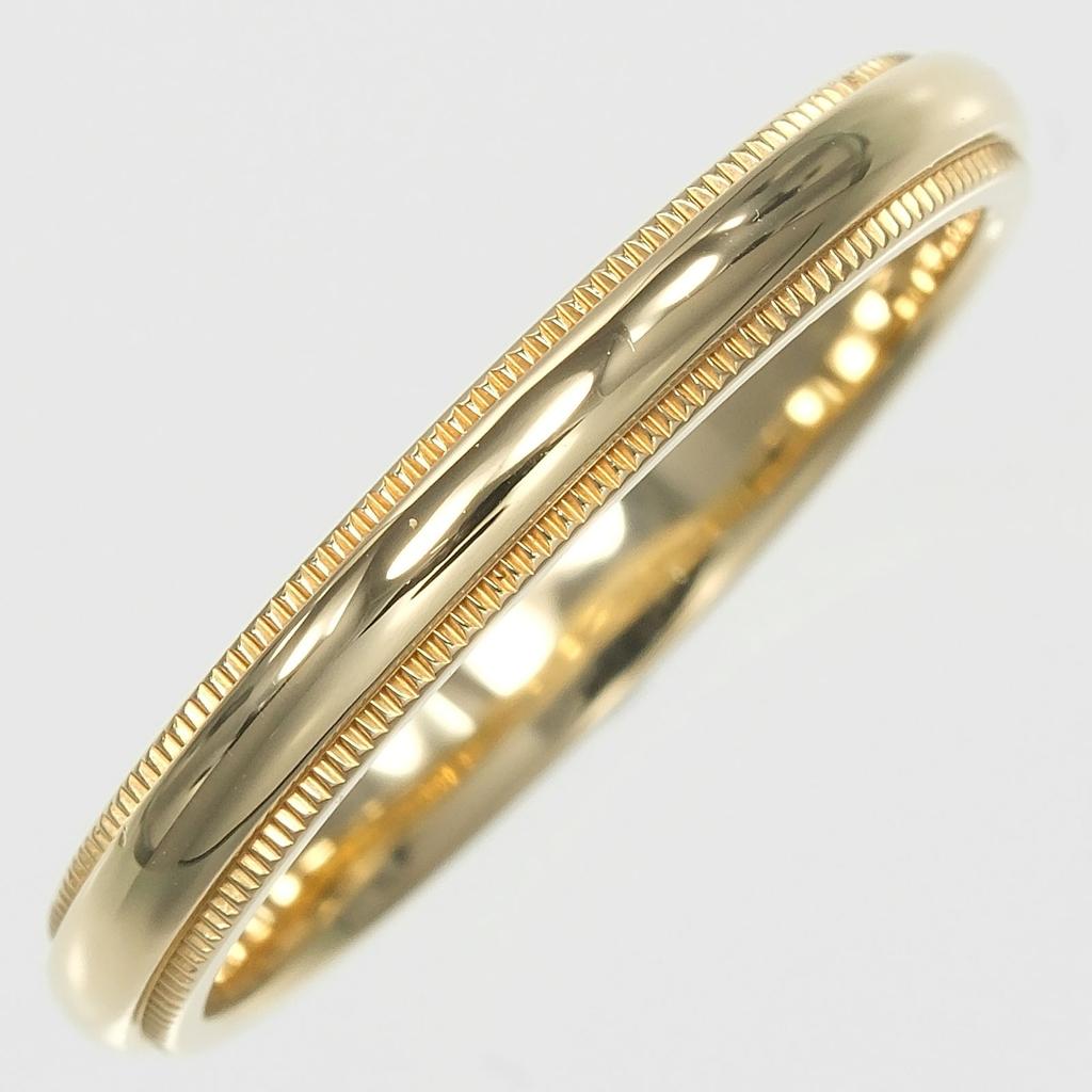 TIFFANY&Co. Gathered Milgrain Ring 0.1" Band K18 Yellow Gold #8.2(US Size) 4.18g Mens Used