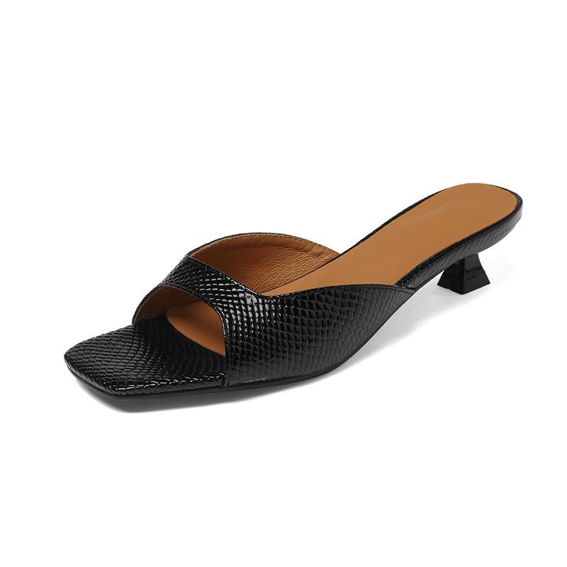 French retro evening wind fish mouth cool slippers wear mid-heel half drag summer cat heel sandals